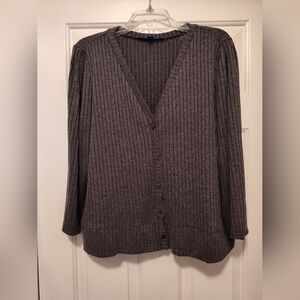 💙 2 Piece Dark Gray Ribbed Cardigan w/ Matching Top by Apt 9